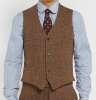 Tan Herringbone Wool and Satin Waistcoat