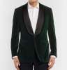 Dark-Green Slim-Fit Satin-Trimmed Cotton-Velvet Tuxedo Jacket