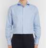 Light-Blue Cutaway-Collar Checked Cotton-Jacquard Shirt