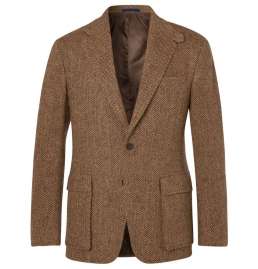 Tan Slim-Fit Herringbone Wool Jacket