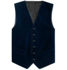 Navy Slim-Fit Grosgrain-Trimmed Cotton-Velvet Waistcoat