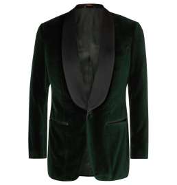 Dark-Green Slim-Fit Satin-Trimmed Cotton-Velvet Tuxedo Jacket