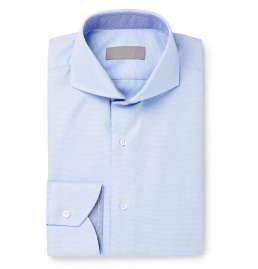 Light-Blue Cutaway-Collar Checked Cotton-Jacquard Shirt
